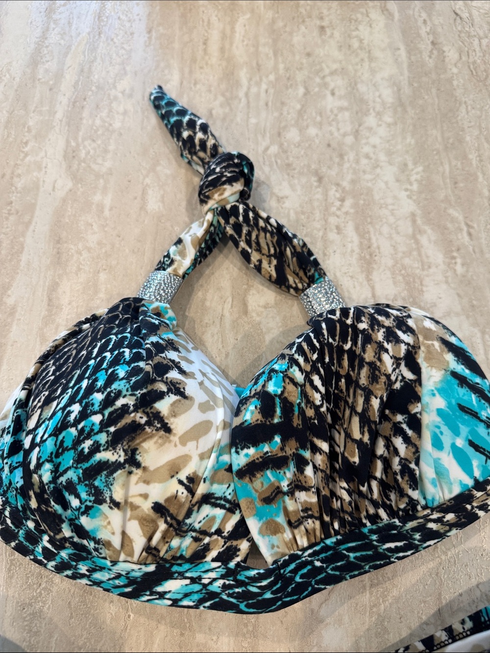 VENUS Turquoise and Black Snake-Print Halter Bikini - Picture 2 of 5